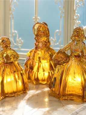 Vintage Wheaton Marigold Carnival Glass Ladies Fairy Lamp Trio